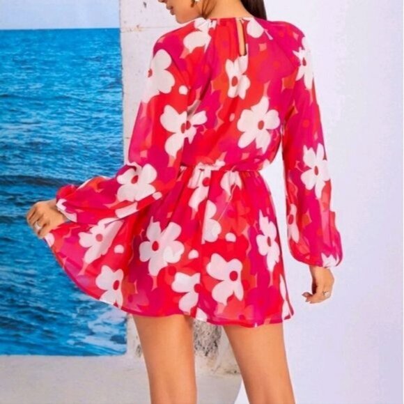 FLORAL DEEP PLUNGING DRESS - Picture 2 of 8